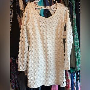 NWT Free People Wild Thing Zig Zag white knit open-back mini dress | Size small